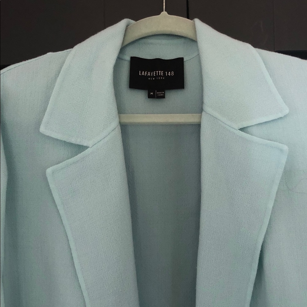 Lafayette 148 NY Tiffany Blue Lightweight Wool Duster Blazer Sz M, excellent - Picture 4 of 12